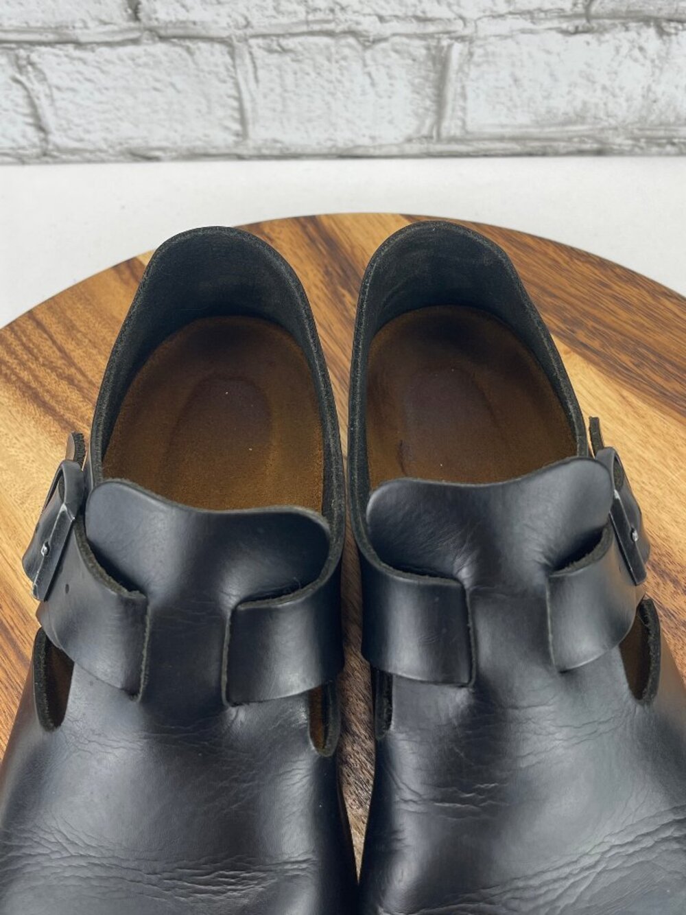 VTG Birkenstock London Womens 6/37 E Black Leather T Strap Closed Toe Shoes - Picture 14 of 16